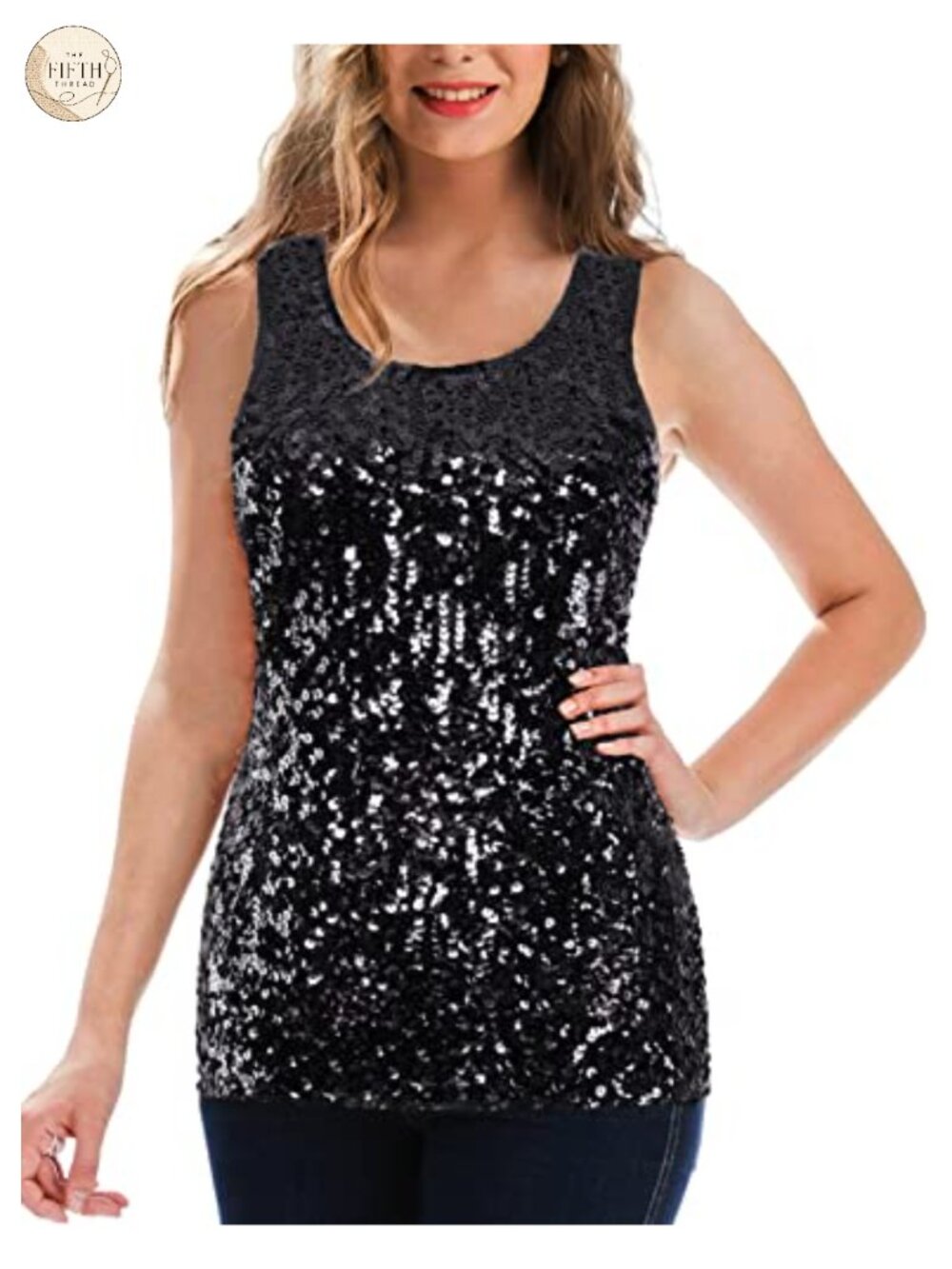 Sequin Glitter Sleeveless Tank Top Scoop Neck Party Club Vest